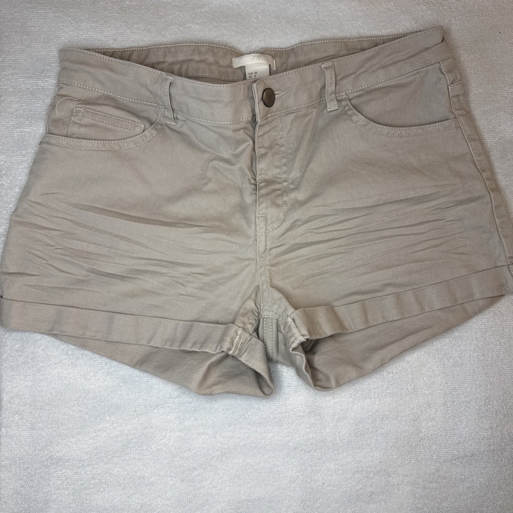 Cuffed Denim Shorts Taupe/Sand Beige Size 8 | Low Ris